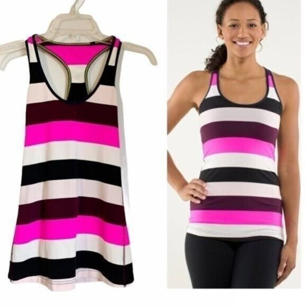 Lululemon Women’s Racerback Pow Stripe Glo Light Tank 4 Luon Athletic Relaxed